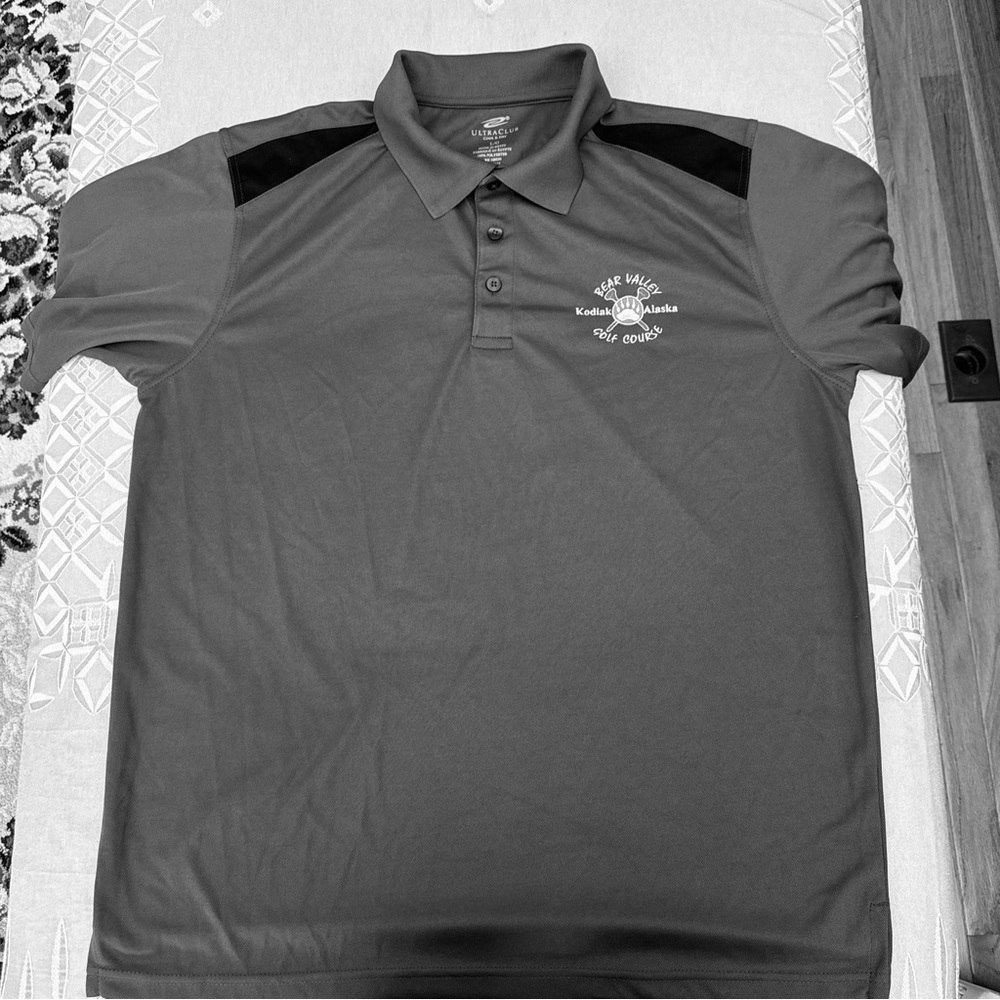 NWT Ultra Club Grey  Golf Polo Shirt Bear Valley Golf Course Kodiak Alaska, L